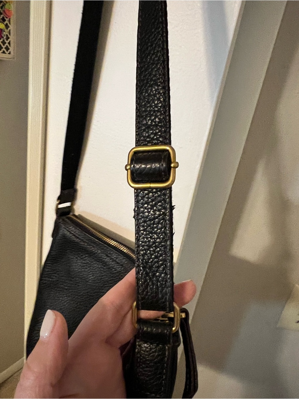Black Leather Crossbody Bag with Gold Zippers - Picture 4 of 12